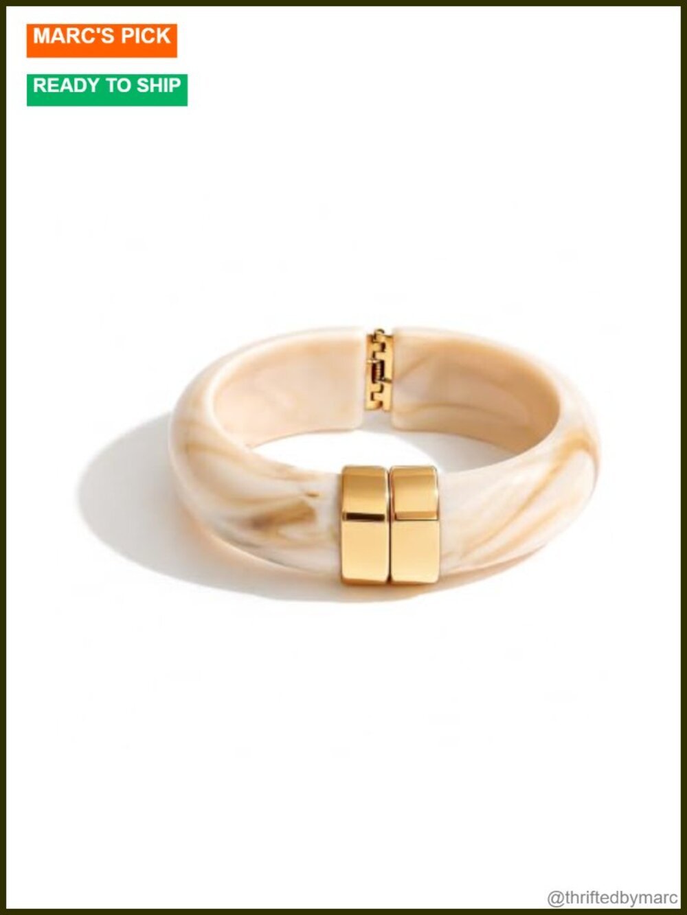 Chunky Resin Bangle Bracelet 18K Gold Plated Stainless Steel Accents
